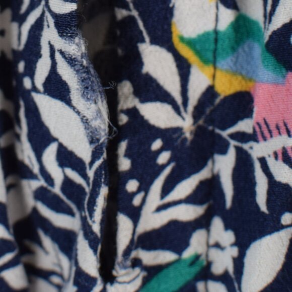 LOFT Navy Tropical Bird Print Ruffle Bright Blouse Summer Spring Lightweight - M - Picture 9 of 12
